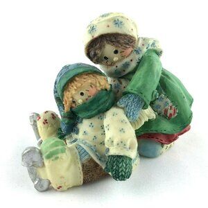 Vtg 1995 Enesco Mary Rhyner Cute as Button Girl Helping Boy Ice Skater Figurine